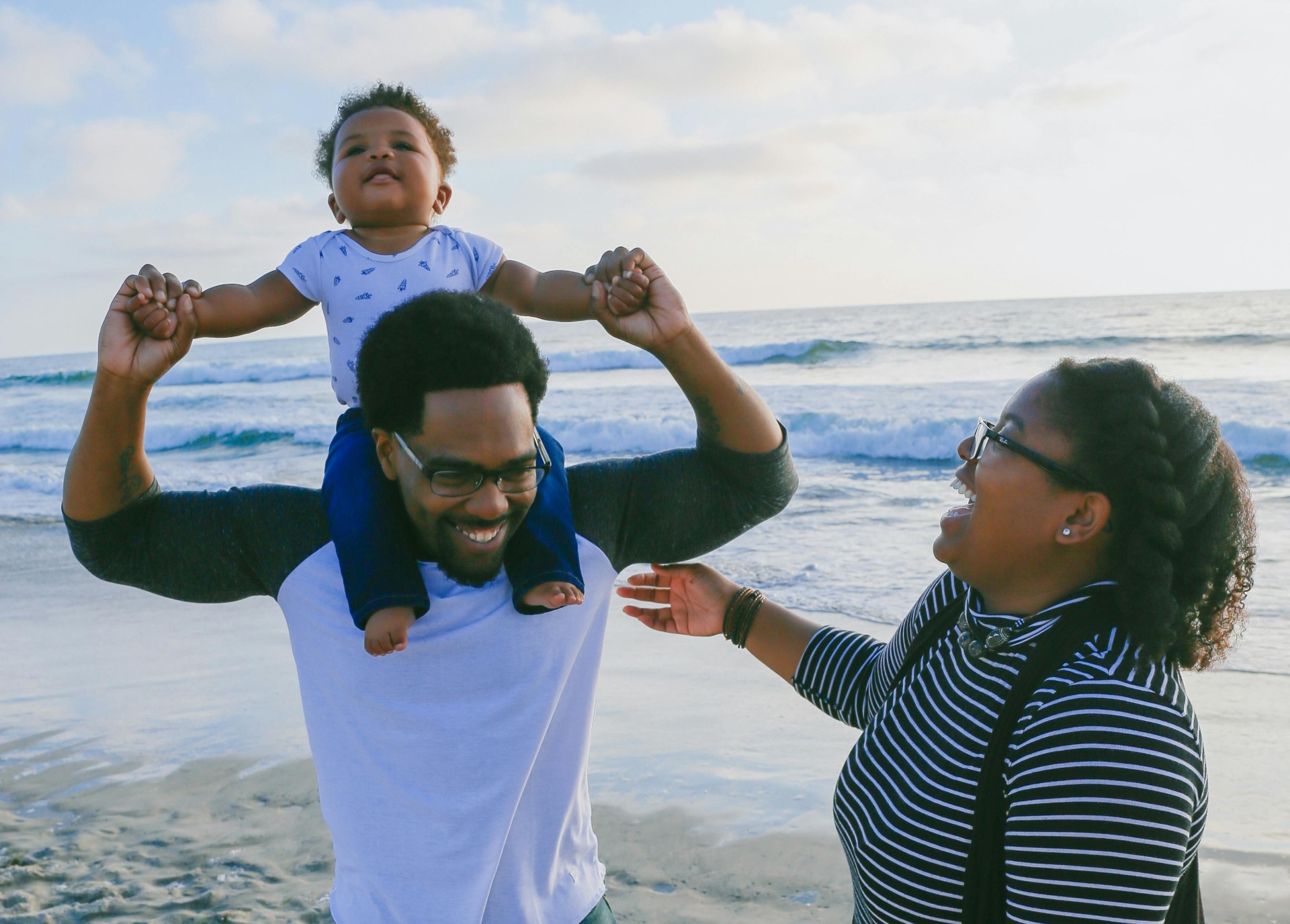 A happy family together at the beach